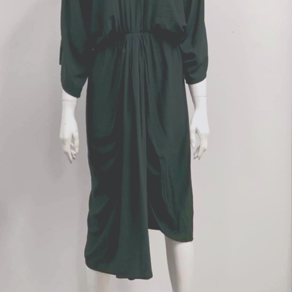 SHEIKE Fortress Olive Green Kimono Sleeve Draped Wedding Evening Midi Dress - Picture 12 of 15